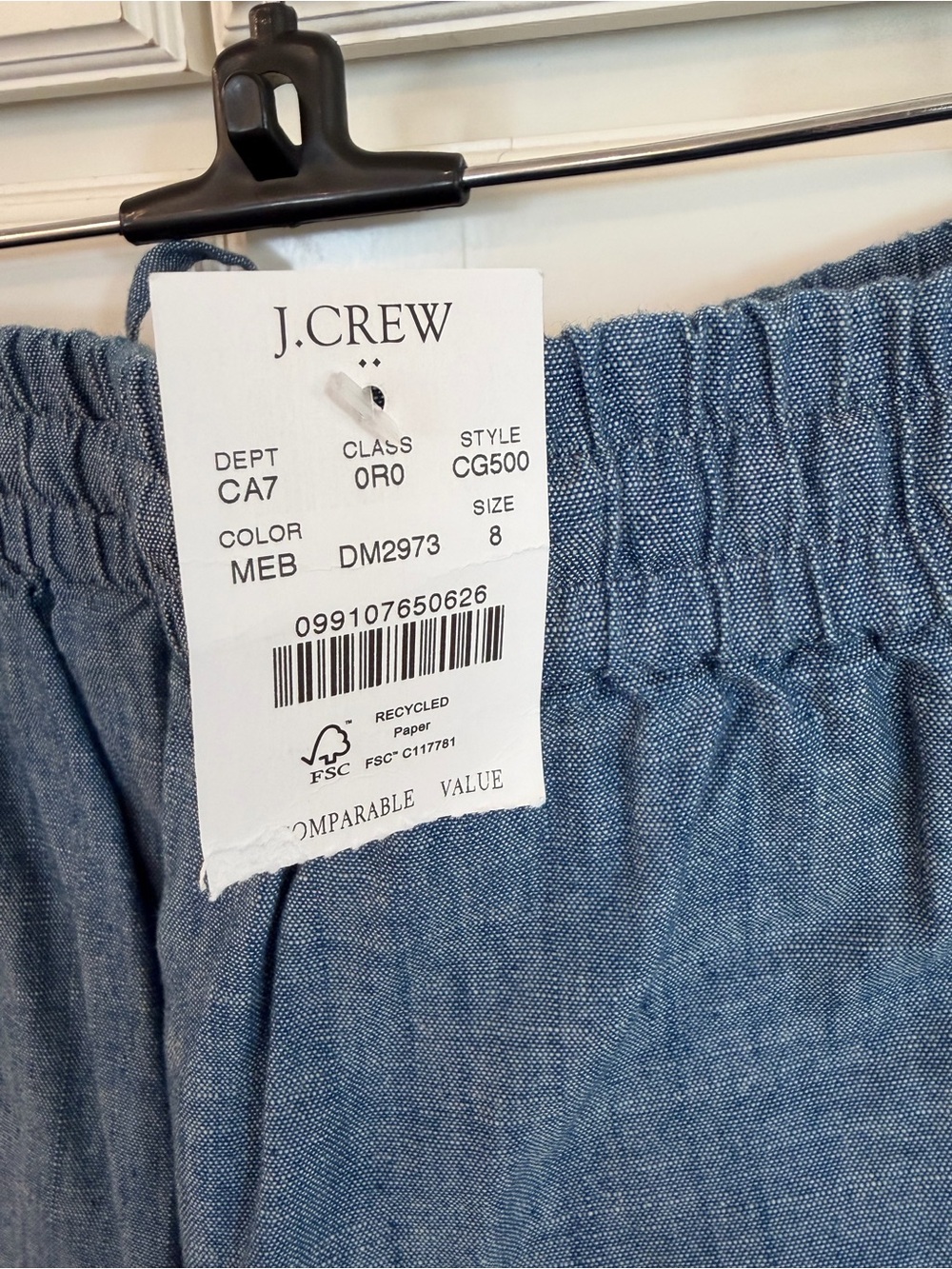 J. Crew Light Blue Drawstring Chambray linen style stretch waist pant size 8 NWT - Picture 7 of 9